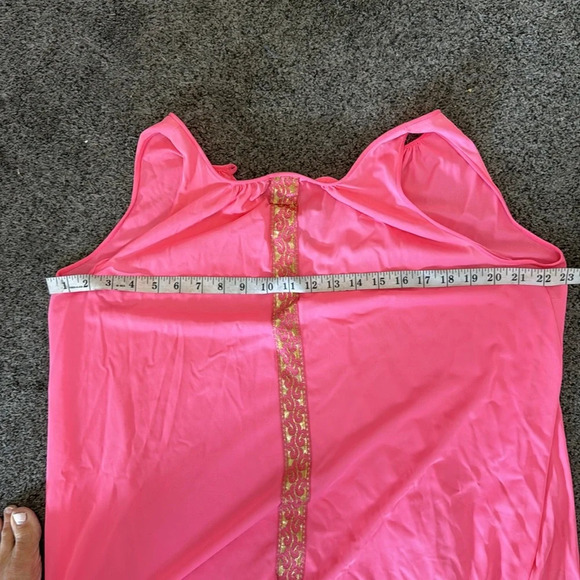 Vtg LORRAINE Hot Pink Gold Metallic  Lingerie Nightgown medium - Picture 8 of 8